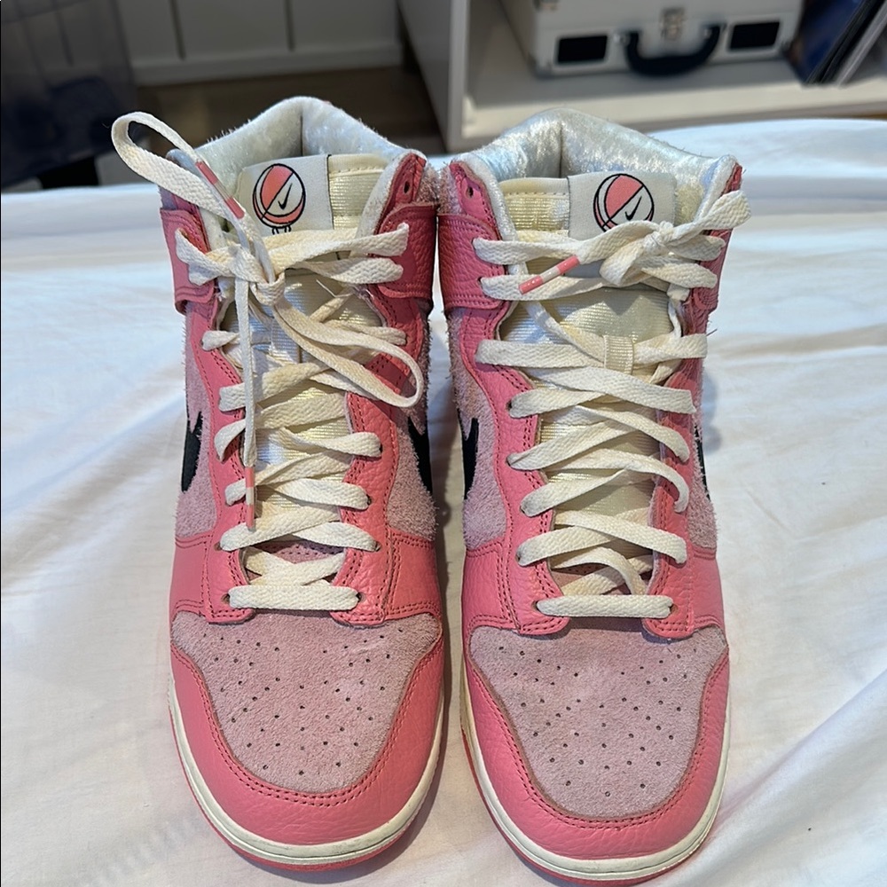 Nike Pink and White High-Top Sneakers
